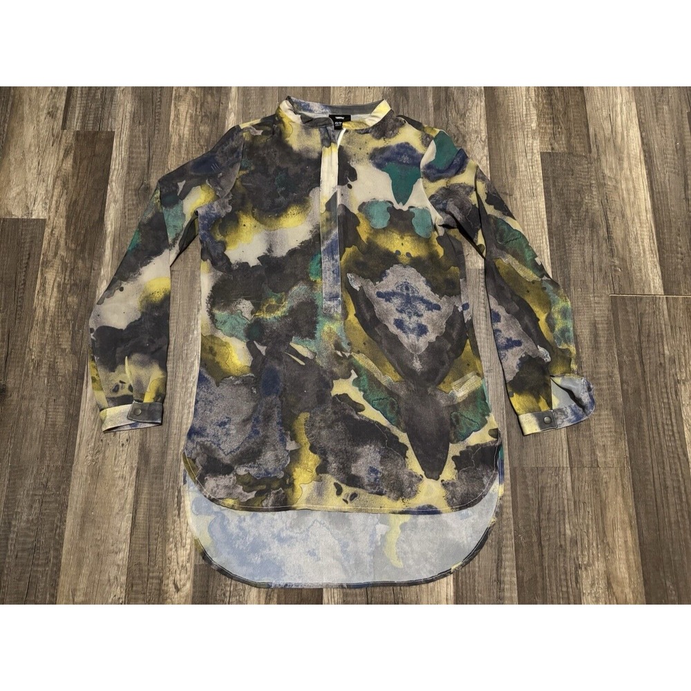 Mossimo Women's Blouse XS Semi Sheer Zipper Henly Long Sleeve Camo Green Tan